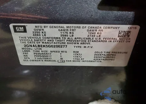 2016 Chevrolet Equinox Ls из США, поврежденный, VIN 2GNALBEK5G6206277